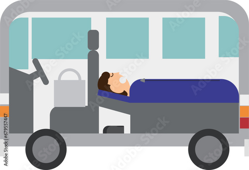 車中泊で車の中で寝袋を使って睡眠をとっている人