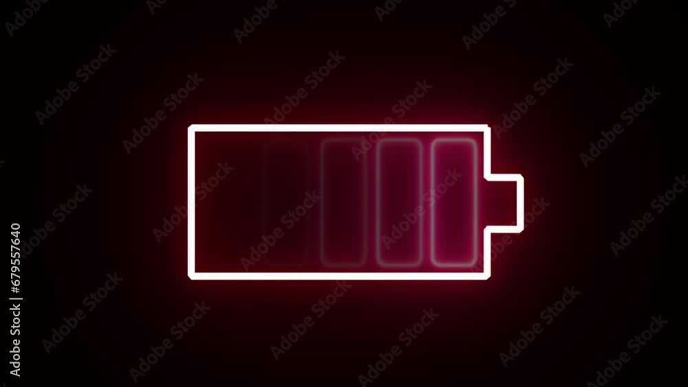 Neon purple glowing battery charging icon. Charger, running from low to full cell phone battery. Glowing neon line Battery icon animated video Neon purple glowing battery charging icon. Charger, running from low to full cell phone battery. Glowing neon line Battery icon animated video