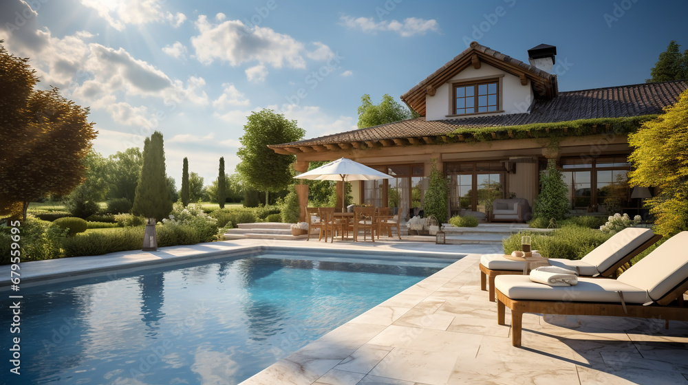 Fototapeta premium country house with an outdoor pool near the house 