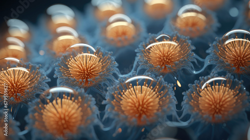 3d render illustration style, macro view texture of Tcells balls. Abstract background of cells and structure. photo