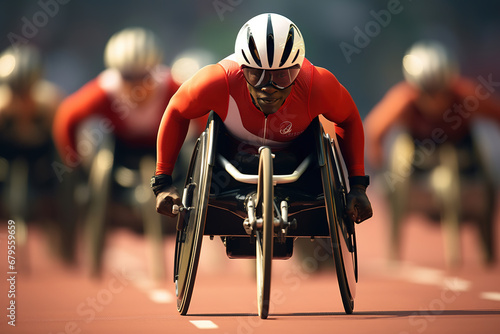 Para Athletics track and field events such as wheelchair racing photo