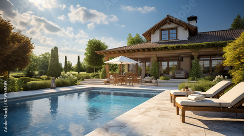 country house with an outdoor pool near the house 