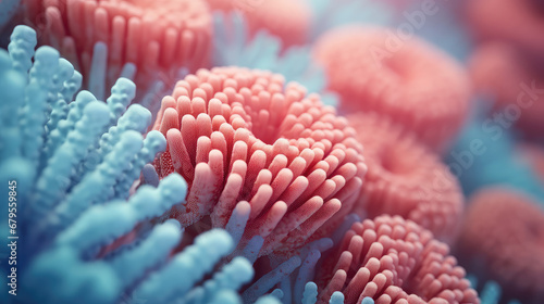 Macro close-up of minimalistic beautiful natural corals, 3d render illustration style. Wallpaper coral texture under water. Marine exotic abstract background. 