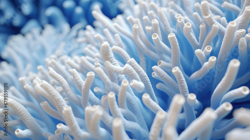 Macro close-up of minimalistic beautiful natural blue corals, 3d render illustration style. Wallpaper coral texture under water. Marine exotic abstract background. 