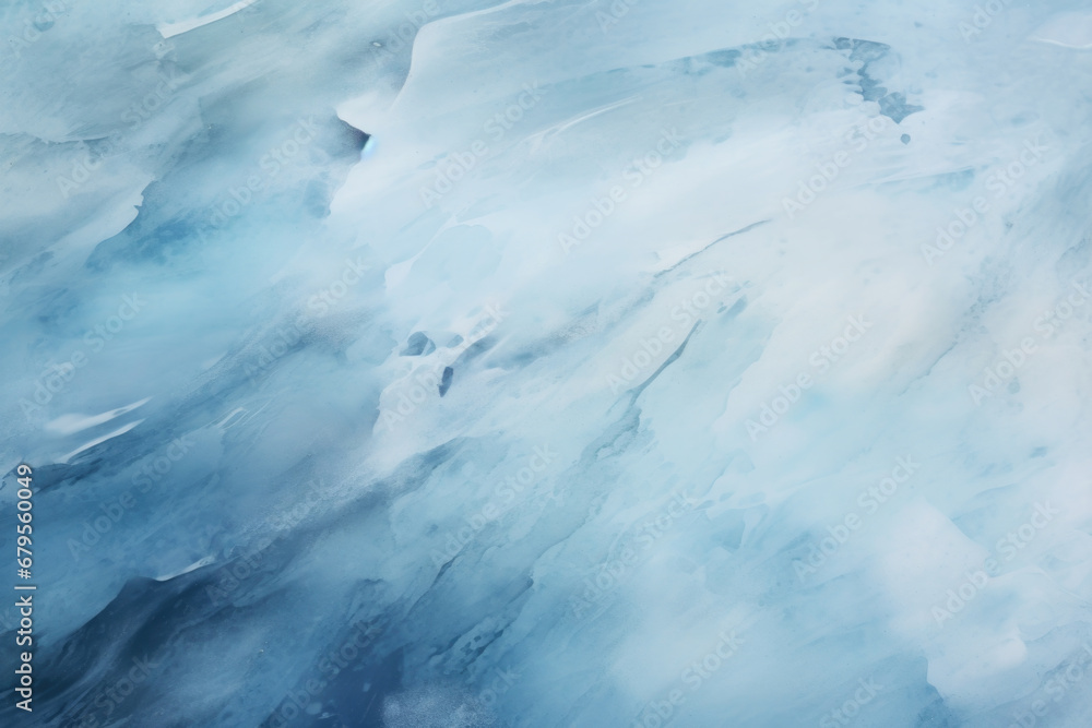 Abstract background of ice and cracks on the surface of frozen lake. View from above