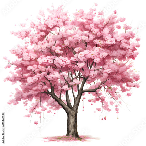 cherry blossom tree isolated on white backdrop. © Alice