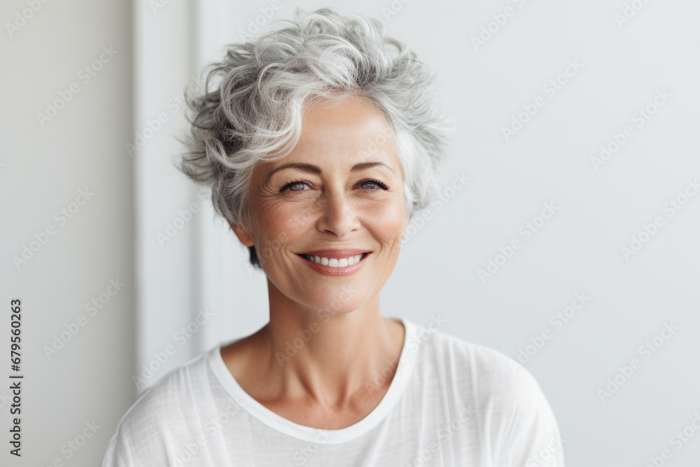 Happiness is an inside job. Portrait of an attractive mature woman in gymwear leaning against a gray wall. Happiness is an inside job. Portrait of an attractive mature woman in gymwear leaning against a gray wall.