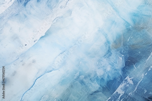 Abstract background of ice and cracks on the surface of frozen lake. View from above