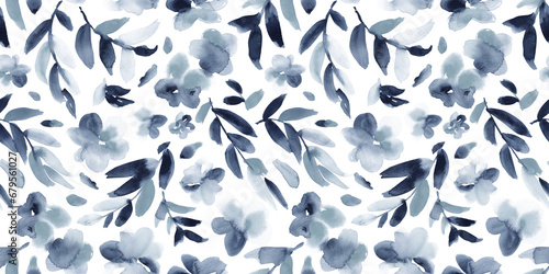 Wallpaper Mural Watercolor floral in blue grey. Seamless hand-painted abstract botanical pattern. Torontodigital.ca