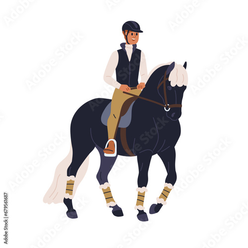 Equestrian riding horseback. Equine rider during horseriding, walk. Happy hor...