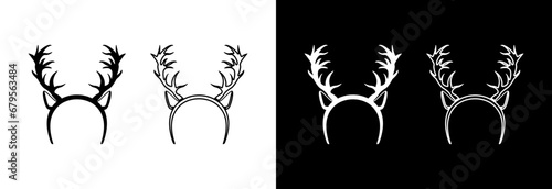 Christmas wreath with deer antlers on a white and black background. Festive headdress.