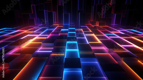 Technology abstract background. Digital line dot and colorful bokeh. Graphic design. Generative ai.