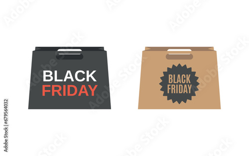 Black Friday paper shopping bag icon set