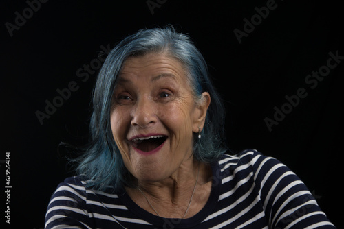 Cheerful Senior Singer with Gray Hair Smiling in Studio