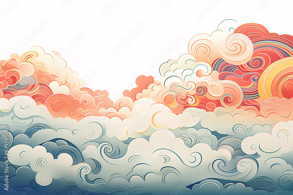 Chinese traditional cloud pattern auspicious cloud pattern case national trend illustration element - obrazy, fototapety, plakaty 