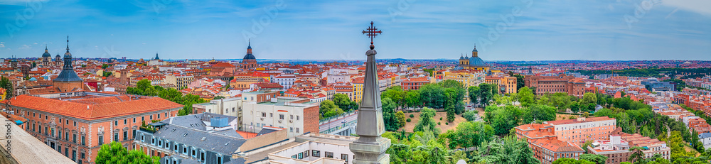 Scenic Picturesque Aerial View of Madrid City Taken From Top of Almudena Cathedral.