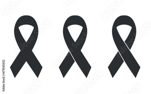Black awareness ribbon icon set, Mourning and melanoma symbol