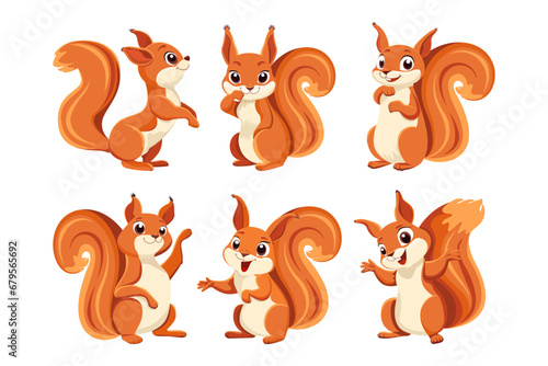 Squirrel. Forest cartoon funny animal. A collection of six drawn emoticons. Use for children's illustrations, greeting cards, holidays, stickers, web design, print