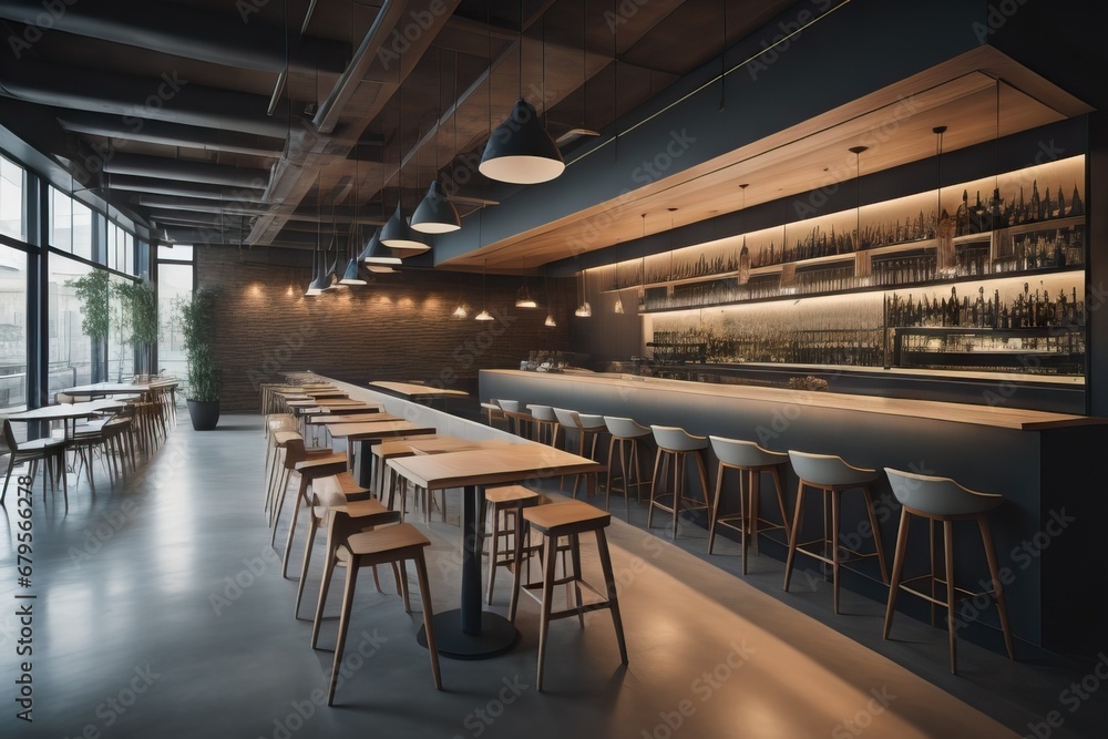  Interior design of beautiful modern cafe, bar