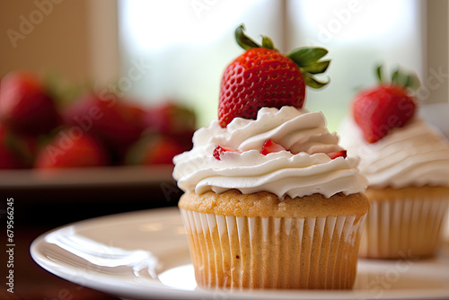 Strawberry shortcake cupcake whipped cream topping