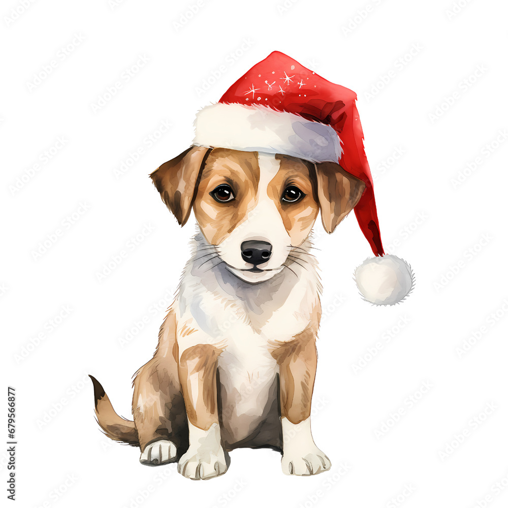 Jack Russell in christmas theme, watercolor illustration