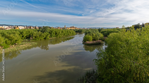Landscape of the Guadalquivir river as it passes through Cordoba, Spain