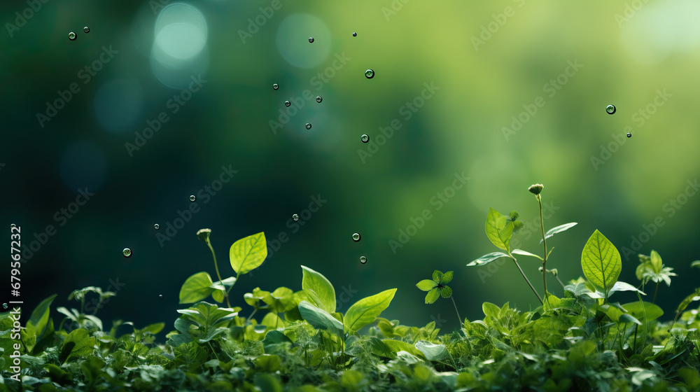 Fototapeta premium Close-up of vibrant green leaves with dew drops