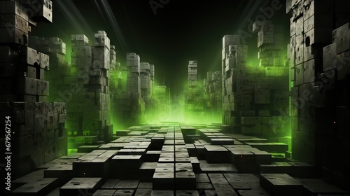 Abstract green energy core with futuristic architecture