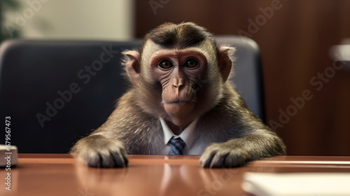 funny monkey at job interview in office © Alex Bur