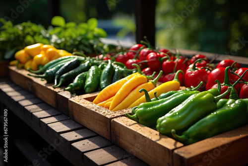 Vibrant display of fresh vegetables glistening in the sunlight