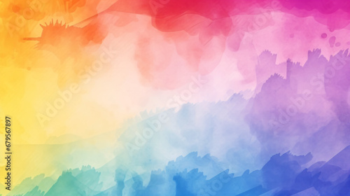 Watercolor rainbow flag brush style background. LGBT