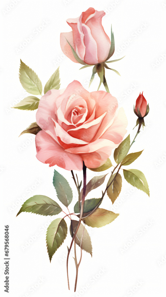 Watercolor rose flowers. floral illustration Leaf