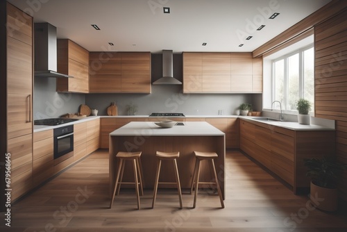 Modern wooden kitchen interior