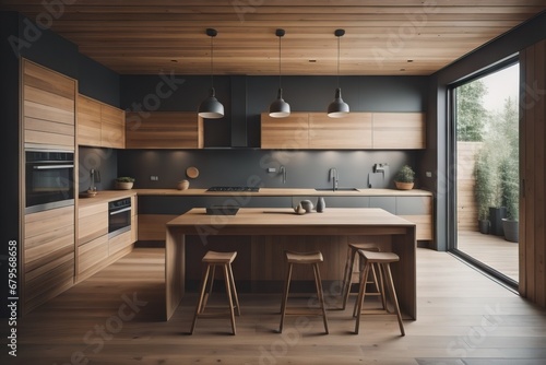 Modern wooden kitchen interior