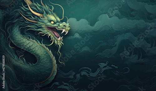 Illustration of a green dragon , in the style of Chinese New Year