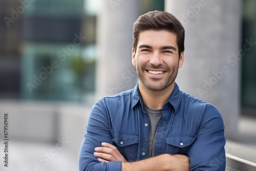 portrait of young smiling handsome guy in casual wear