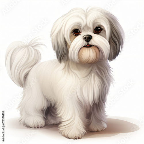 White cue shih Tzu dog animal cartoon isolated on white background