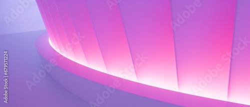 Soft pink hues illuminate a modern curved corridor
