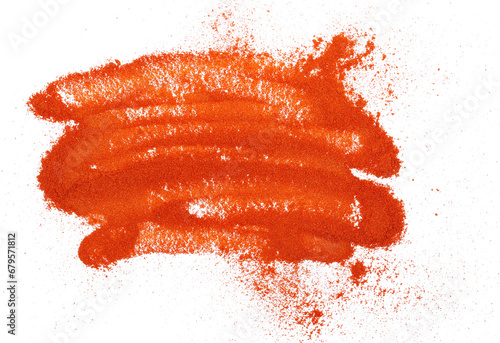 Red paprika powder scattered, ground isolated on white, clipping path