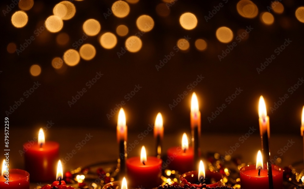 A beautiful background of candles decorated on the Candlemas night with beautiful light and bokeh, copy space A beautiful background of candles decorated on the Candlemas night with beautiful light and bokeh, copy space