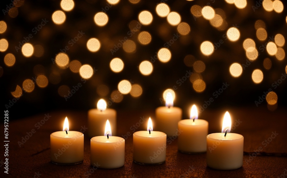 A beautiful background of candles decorated on the Candlemas night with beautiful light and bokeh, copy space A beautiful background of candles decorated on the Candlemas night with beautiful light and bokeh, copy space