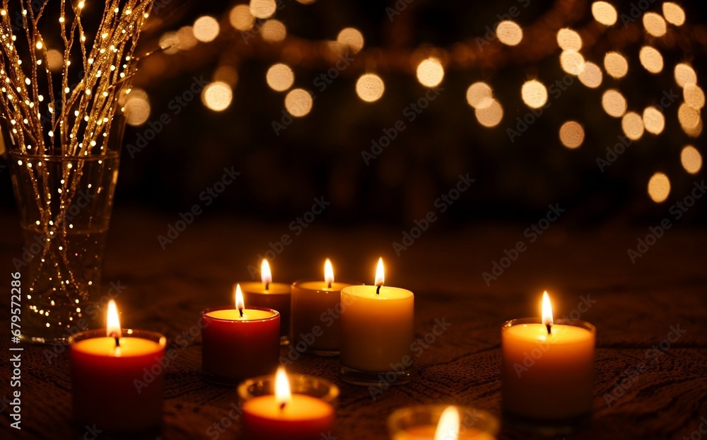 A beautiful background of candles decorated on the Candlemas night with beautiful light and bokeh, copy space A beautiful background of candles decorated on the Candlemas night with beautiful light and bokeh, copy space