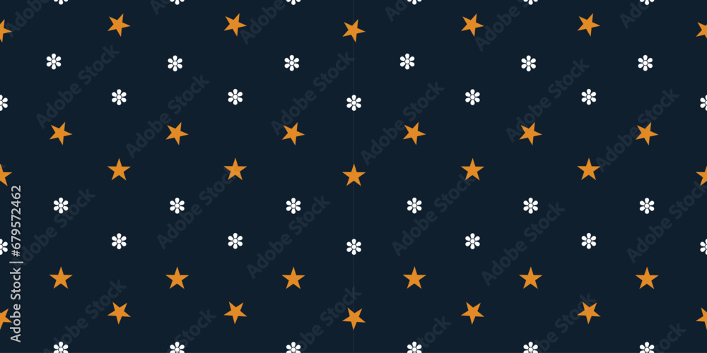 Flowers with Stars Seamless Pattern Design in Golden Color on a Dark Color Background. Very energetic, exotic, and vibrant. Flowers with Stars Seamless Pattern Design in Golden Color on a Dark Color Background. Very energetic, exotic, and vibrant.