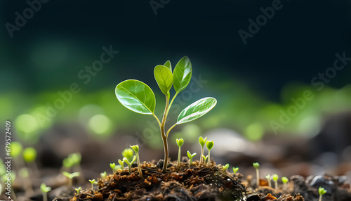 Fresh Green: Plant Seeds Sprouting from Soft Soil and Growing Under Gentle Sunlight