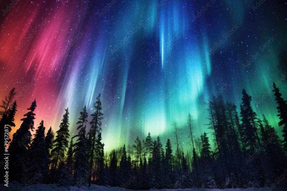 The Northern Lights casting colorful streaks across the sky.