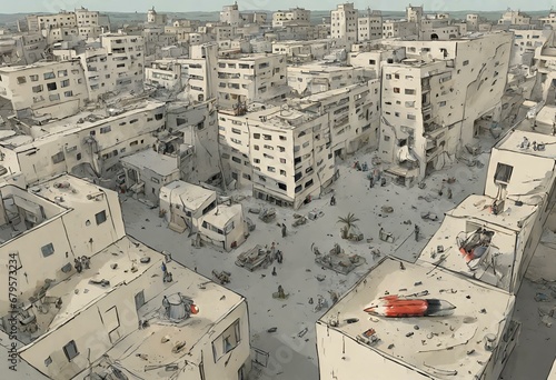 Illustration of war-torn Gaza as Israel-Hamas war continues