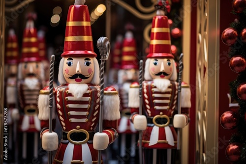 Nutcrackers standing guard at a candy cane gateway.