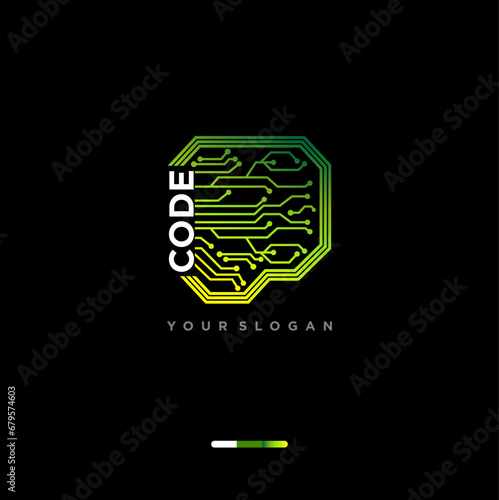 code vector logo with technology chipset circuit