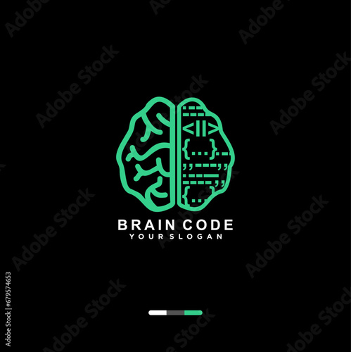 logo vector illustration of technological circuit code in the brain