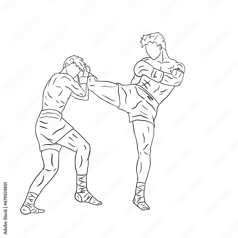 Fototapeta premium line art vector muay thai illustration